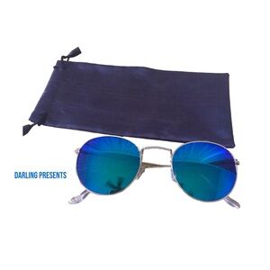 Round Sunglasses Unisex Color Blue Lens With Silver Frames